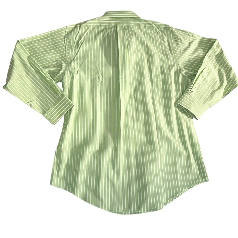 Brooks Brothers Dress Shirt Mens 17-34 Cotton Slim Fit Green & White Stripe - Picture 4 of 9